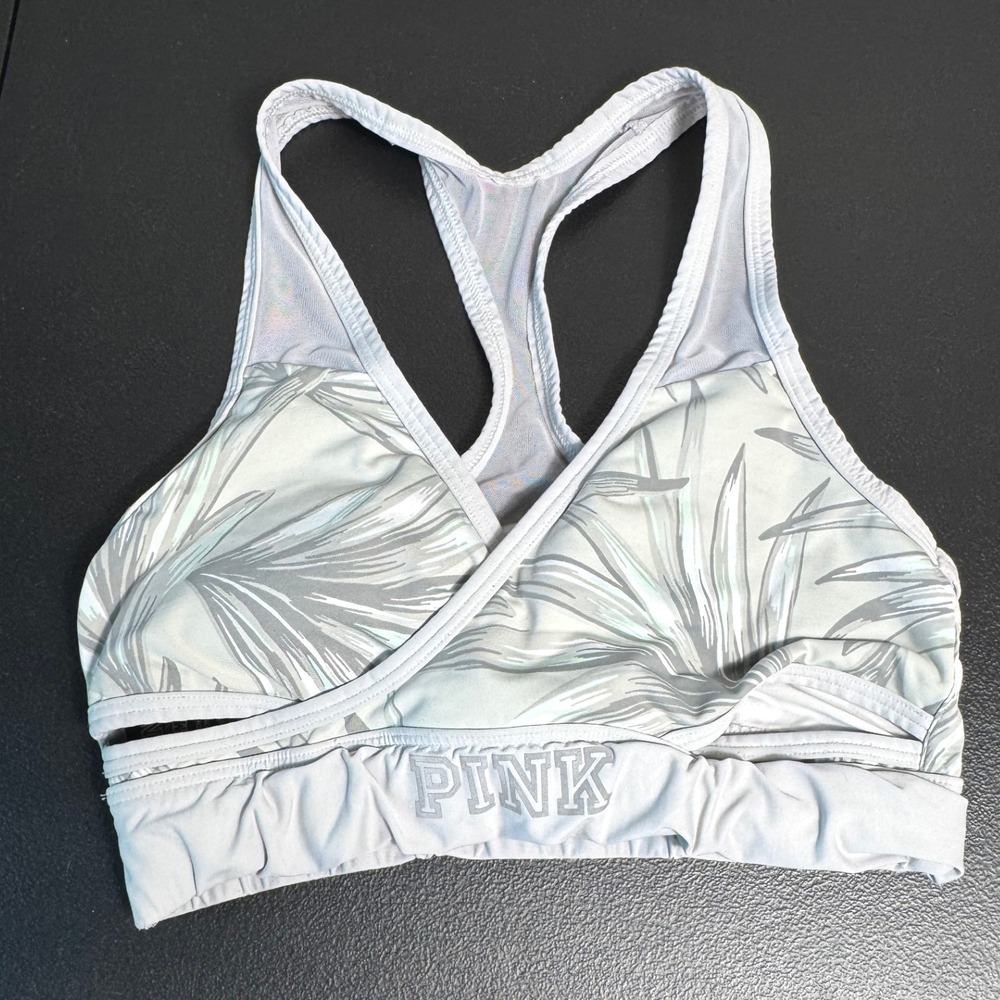 PINK Victoria's Secret Ultimate Lightly Lined Sports‎ Bra Gray Palm Leaf Print